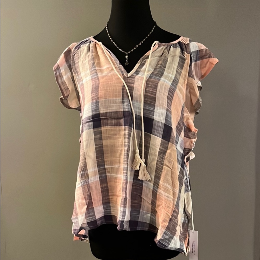Liverpool Multicolored Cap Sleeve Tie Front Blouse